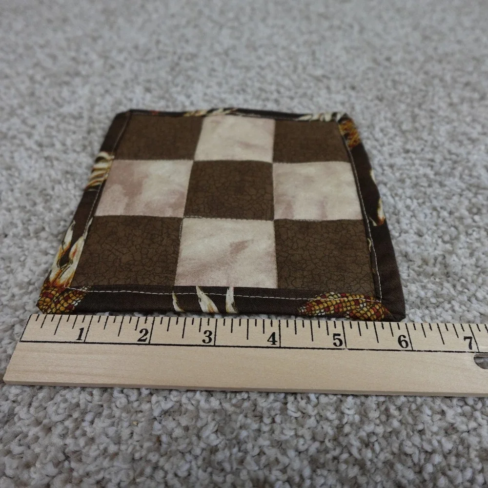 Handmade Brown Quilted 9 Patch Mug Rug Coasters Set of 2 Corn Harvest 6x6